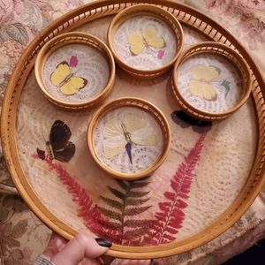 Vintage butterfly tray and 4 coasters